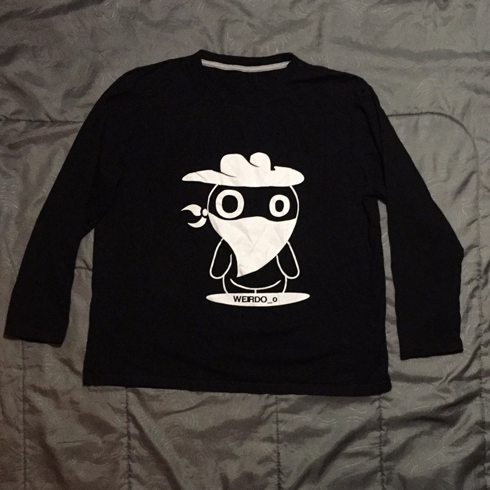 Black 3/4 Sleeve Shirt White Print Weirdo_o